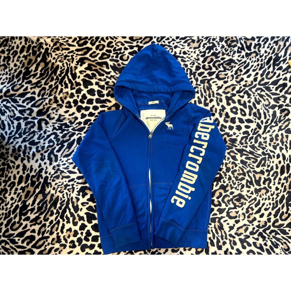 Vintage Y2K Abercrombie & Fitch Sleeve Spellout Full Zip Hoodie XL - Royal Blue